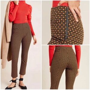 •ANTHROPOLOGIE• The Essential Slim Ankle Pant‎ in Brown / Black Geo Print Size 4
